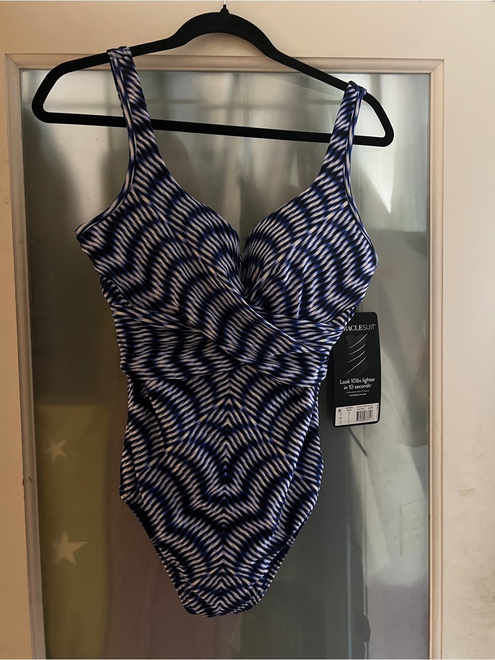 Miraclesuit Blue Wave-Print Criss Cross Swimwear sz14